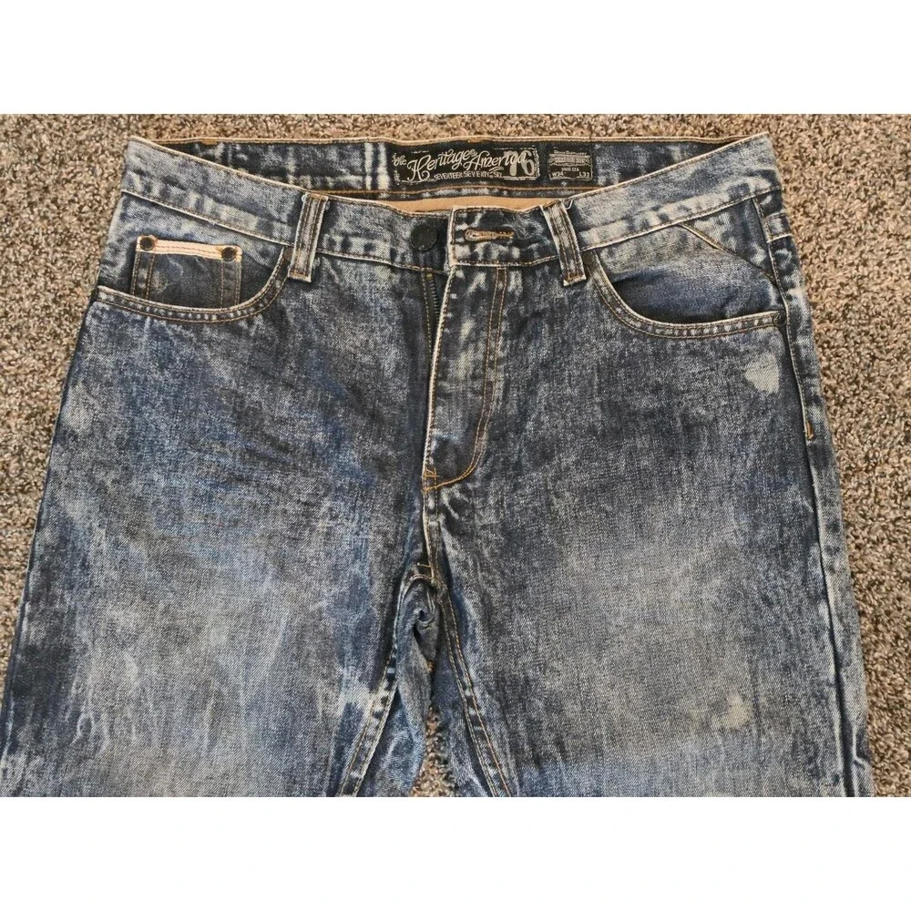 Heritage America 1776 Denim Distillery Men Jeans Gold Paint Splatter 34x33
